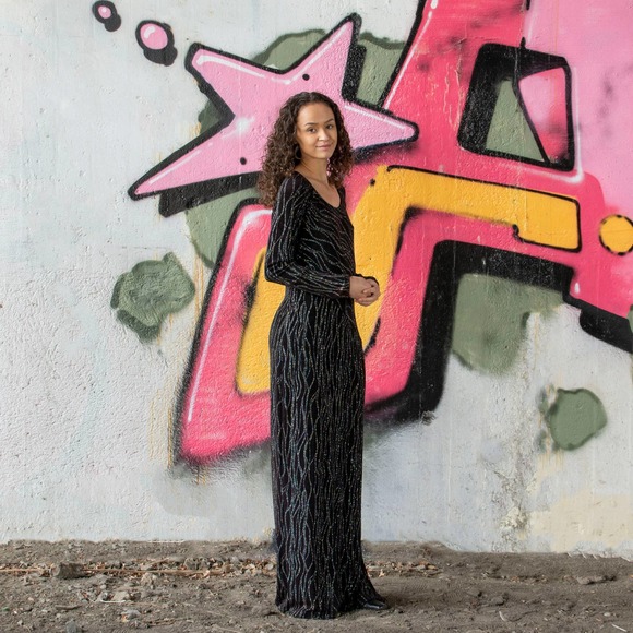 90s Maxi Dress with Rainbow Glitter Pattern - Picture 1 of 6